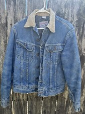 Vintage USA 70's Lee Storm Rider Blanket Lined Denim Jacket Size S Cord Collar  picture