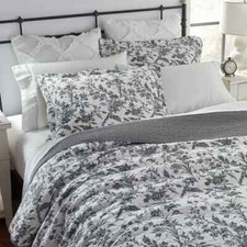 NEW ~ BEAUTIFUL COTTAGE CHIC ROMANTIC SHABBY BLACK WHITE GREY LEAF QUILT SET picture
