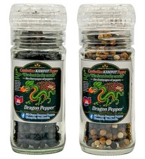 Two FULL PLASTIC Organic Dragon Peppercorn Grinders Kampot Cambodia 2.5oz/70g. picture