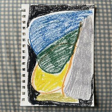 OMAN Original Geometric Abstract Art Pastel Drawing Biomorphic Shapes 5.5x8.5 picture