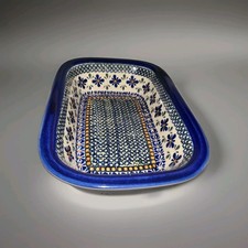 HANDMADE BOLESŁAWIEC Blue Polish Pottery Loaf Baker Dish ZAKŁADY CERAMICZNE picture