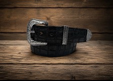 Men’s Black Western Leather Belt Caiman Belly Print 726B3  picture