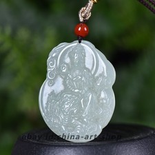 Natural Hetian White Jade Carved Buddhism Dragon‑Riding Guanyin Pendant G262 picture