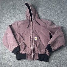 Vtg Carhartt Active Work Jacket Plum Wine 90s Mens M Distressed Faded Coat picture