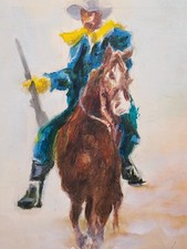 Rare Cowboy Illustration Painting Italian/Chicago Piero Ottinetti artist Signed picture