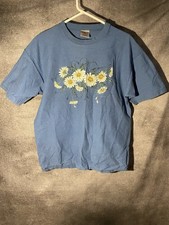 Vintage Oneita T Shirt XL Blue Floral Daisy Single Stitch 90s Heavyweight picture