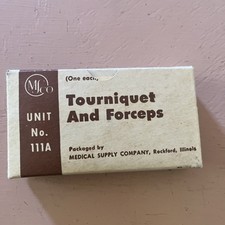 Vintage MSCO medical first aid kit box unit 111AA Tourniquet & forceps picture