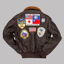 Men's Maverick Top Gun Aviator Pilot Leather Bomber Jacket With Embroidery Patch picture