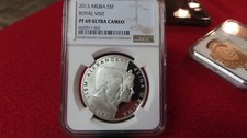 ARUBA Caribbean Netherlands Dutch  5 Florin 2013 Silver NGC PF PR 69 ROYAL VISIT picture