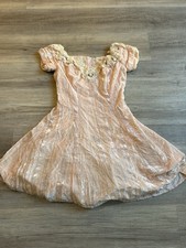 Vintage 80s Roberta Pink Crushed Velvet Mini Dress Womens Size 7/8 Lace Roses picture