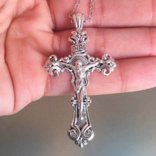 925 Sterling Silver 3D Christian Jesus Christ Cross Catholic Crucifix Necklace picture