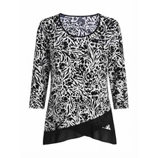 NEW Allison Daley Woman 2X Tunic Top Black White Floral Zebra Chiffon Hem picture