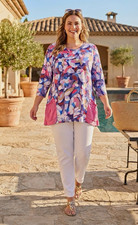 LOGO® by Lori Goldstein Women's Abstract Tunic Pockets Rayon Spandex Size 1X NEW picture