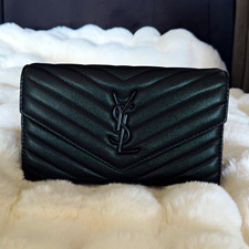 Saint Laurent YSL Black Quilted  Logo Chain Wallet/Clutch Women picture