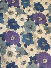 Vtg 70s Cotton Fabric MOD Floral Purple & Blue Flowers 44” x 17 Yards picture