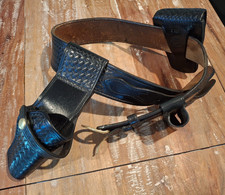 Vintage Don Hume Black Leather Basket Weave Duty Belt w/Holster, etc, 36