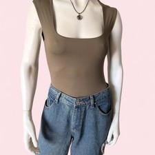 NWT Lizette Collection Olive Brown Sleeveless Square Neck Tank Bodysuit L picture