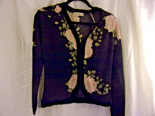 Blumarine  Italy Black With Pink Roses Cardigan IT 40 Lovely Wool Silk picture