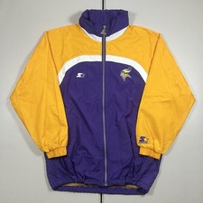 Vintage 90s Starter Minnesota Vikings Full Zip Windbreaker Jacket Hooded Size M picture