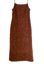 Vintage 70s Brown Suede Embroidered Maxi Dress Boho Prairie Western Size 10 picture