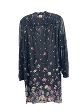 Vtg Sheer Black Floral Dress Sz 14 USA Made Purple Pink Print Praire Grunge  picture