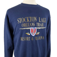 Stockton Lake Orleans Trail Resort Marina Sweatshirt Mens XL Blue, USA Vintage picture
