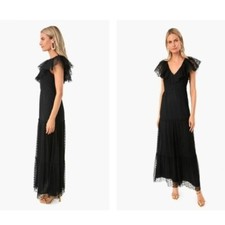 Tuckernuck NEW Black Onyx Tulle Giselle Formal V Neck Party Maxi Gown Size M picture
