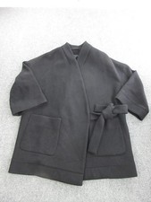 COS Coat Womens Small Black Wool Kimono Belted 3/4 Sleeve Open Front Unlined picture