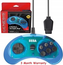 Retro-Bit Official Sega Genesis Controller 6-Button Arcade Pad - Clear Blue picture
