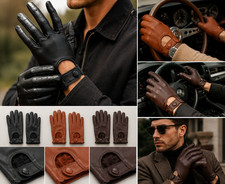 Men's Genuine Lambskin Leather Driving Gloves Soft Chauffeur Classic Retro Black picture
