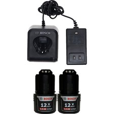 Bosch GAL12V-20 12V Battery Charger and (2) BAT414 12V Batteries picture