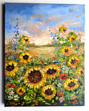 ORIGINAL OIL impasto Painting Sunflowers and Wild Flowers 14