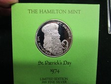 1974 Hamilton Mint St. Patricks Day 1 Troy Ounce .999 Silver Original Holder picture