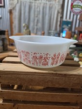 Vtg Pyrex Pink Amish Butterprint Casserole Farmer & Wife 472 1.5 Pint No Lid MCM picture