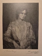 HENRY WOLF  signed wood engraving A GENTLEWOMAN after JULIAN ALDEN WEIR picture