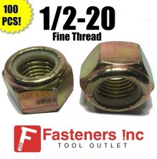 (Qty 100) 1/2-20 Fine Grade 8 Nylon Insert Lock Nuts Nylock Yellow Zinc Plated picture