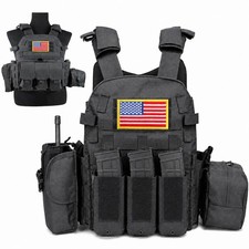 Military Tactical Vest Molle Adjustable Army Assault Combat Plate Carrier Black picture