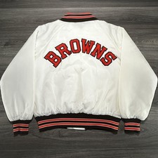 Vintage 80s Cleveland Browns Jacket Mens 2XL White NFL Football Spellout USA picture