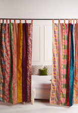 2 Pcs Indian Sari Patchwork Curtain Drape Window Decor Multi Silk Sari Curtain picture