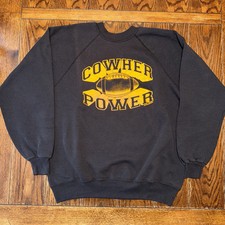 VTG Bill Cowher Power Crewneck Sweatshirt Size XL NFL 1992 Black Yellow Football picture