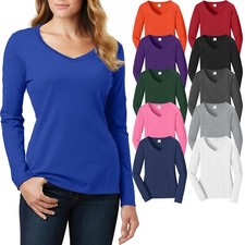 Ladies Plus Size V-Neck T-Shirt Long Sleeve Soft Cotton Womens Top XL, 2X, 3X 4X picture