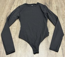 Skims Black Long Sleeve Crew Neck Bodysuit Stretch Snap Closure Size M picture