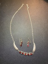 Vtg Sterling Navajo Native American Garnet Necklace And Earrings Set 13g picture