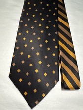 Vitaliano Pancaldi Black Gold Tan Diamond & Stripe Design Neck Tie Silk picture