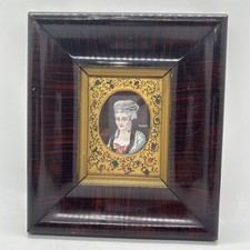 ANTIQUE MERCIER MINIATURE PAINTING PORTRAIT, WOOD FRAMED, SIGNED, c1900? vg picture