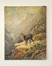 Antique c1880s Julius Richter Munich Oil Painting Alpine Chamois German School picture