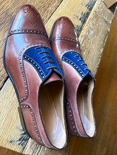 J.C. Marks Men's Leather Cap Toe Brogue Oxford Dress Shoes Brown/Blue US 13 picture