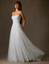 Azazie Lumina A-Line Sweetheart Lace Embroidered Tulle Wedding Dress NWT picture
