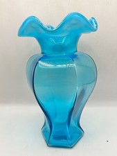 Fenton Ruffled Turquoise blue vase 9in'' picture