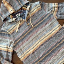 Vissla Hoodie Mens Large Multicolor Stripe Henley Knit Baja Pullover Beach Aztec picture